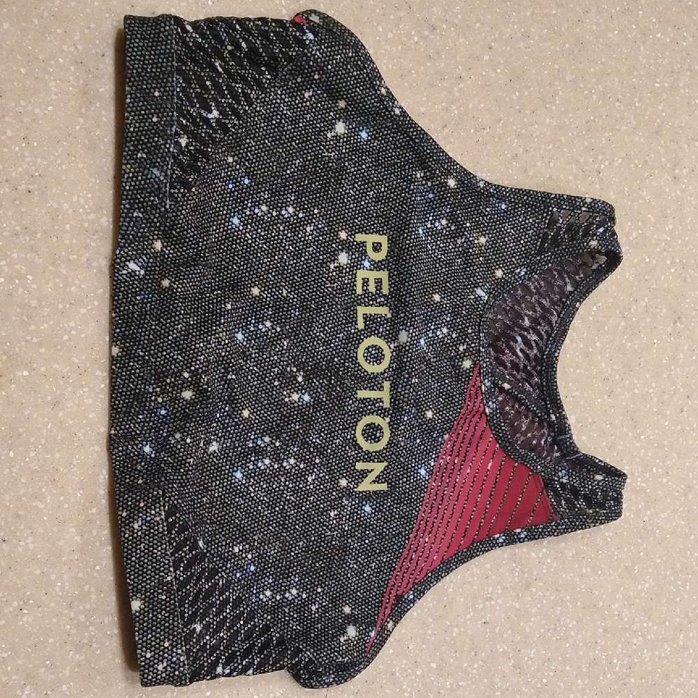 Peloton Black Speckled Sports Bra with Pink Side Panels